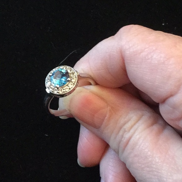 Genuine Electric Blue Topaz Halo Ring - Picture 6 of 8